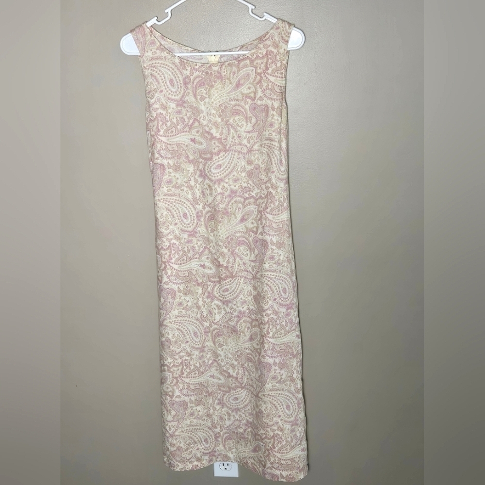 Brooks Brothers Pastel Paisley Bohi‎ Cottagecore 100% Linen Maxi Dress, Medium